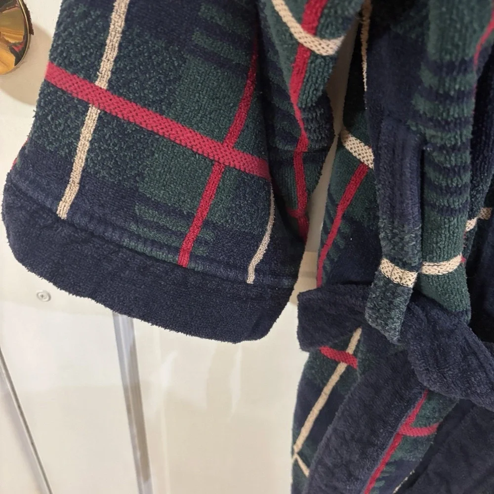 vintage Ash Creek Trading plaid terry cloth lounge robe Large Men's